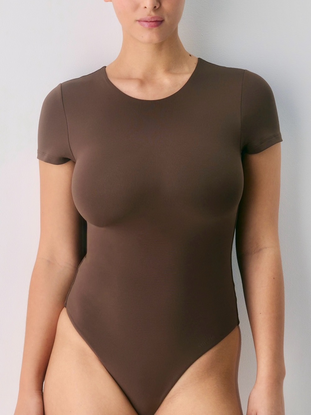 Wilfred| Aritzia| Chocolate Brown Short Sleeve Soft Crewneck Bodysuit Sz S